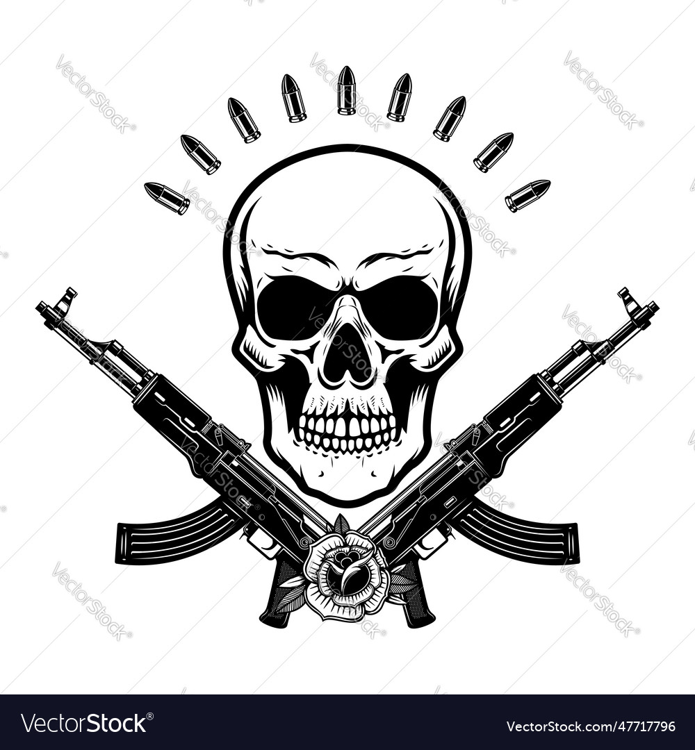 Skull with crossed assault rifles design Vector Image