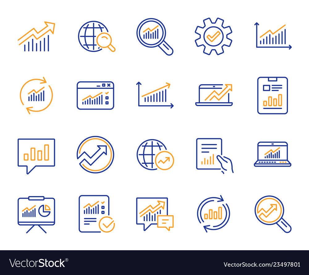 Analysis line icons charts reports and graphs vector image Analysis line icons charts reports and graphs