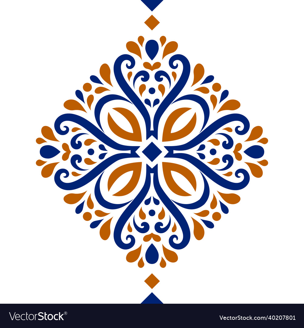 Blue and orange ornamental tile vector image Blue and orange ornamental tile
