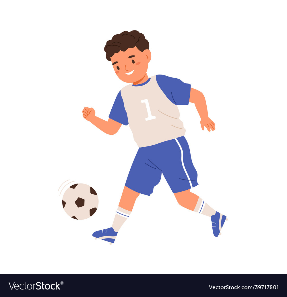 Boy playing soccer running and kicking ball Vector Image