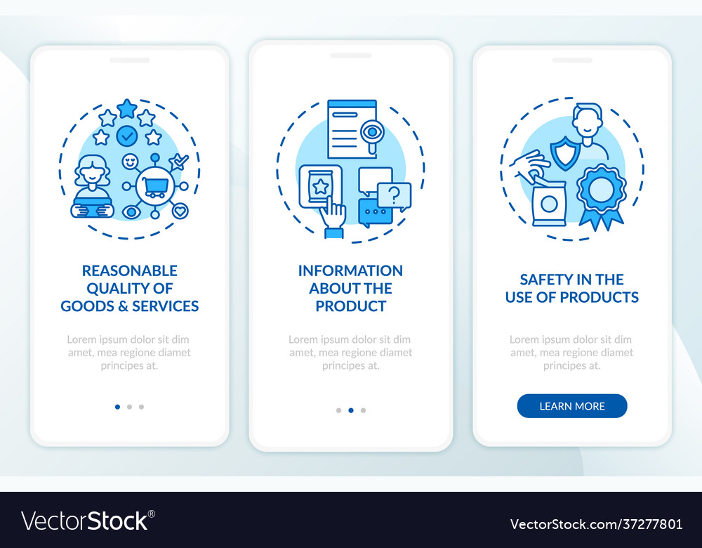 Consumer rights onboarding mobile app page screen Vector Image