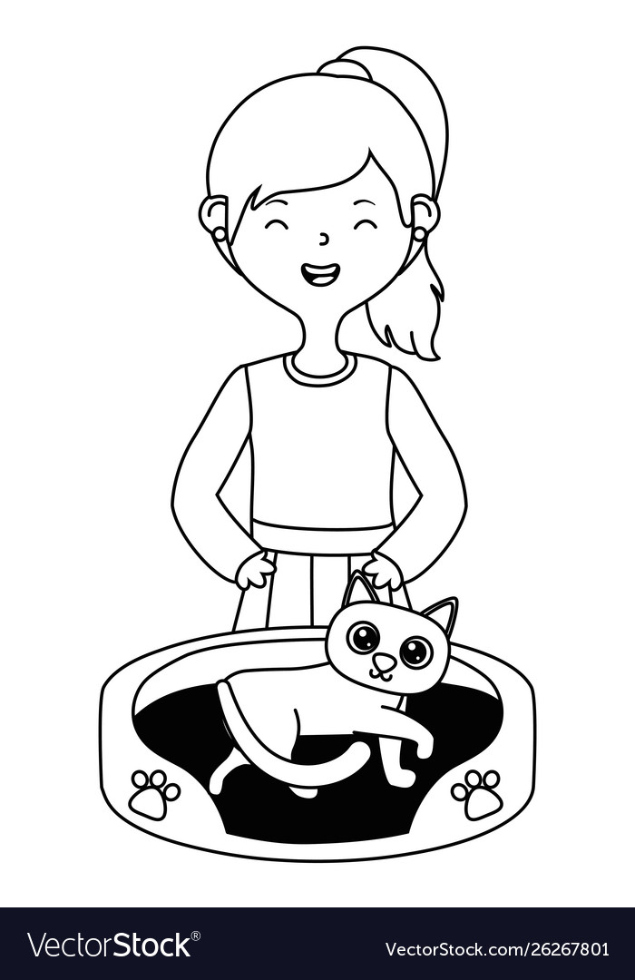 Girl with cat cartoon design