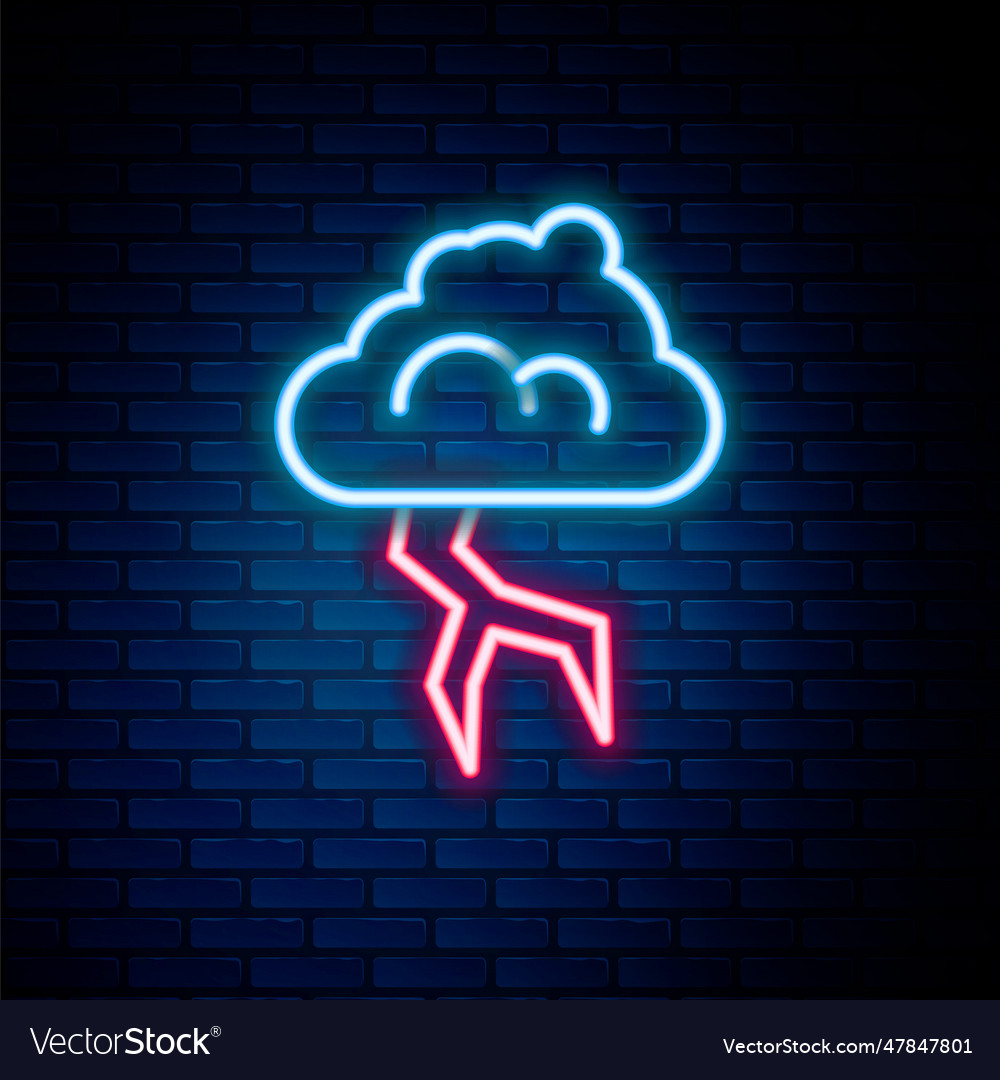 Glowing neon line storm icon isolated on brick vector image Glowing neon line storm icon isolated on brick