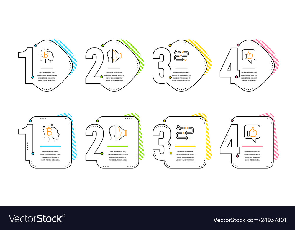 Journey path bitcoin think and face id icons set