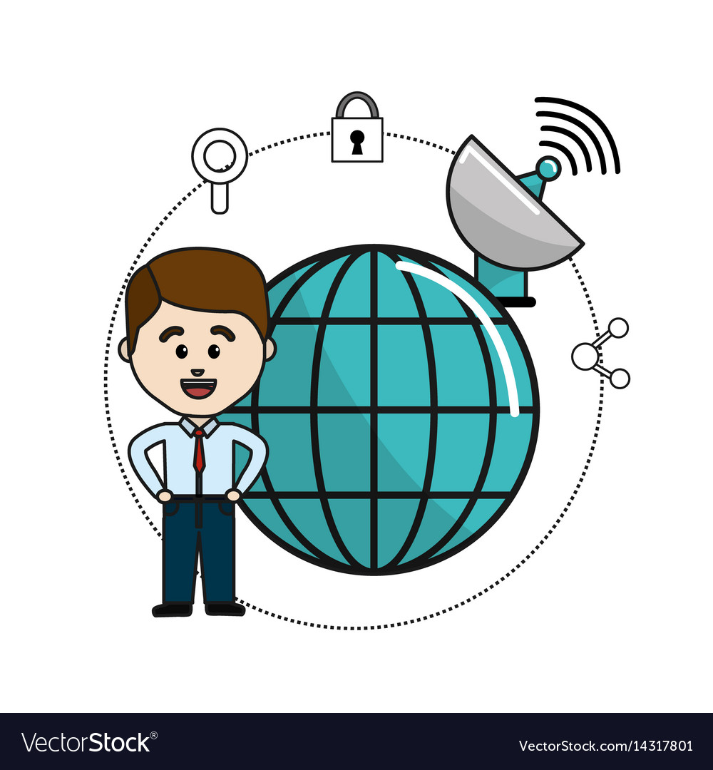 Man with global data information and wifi security