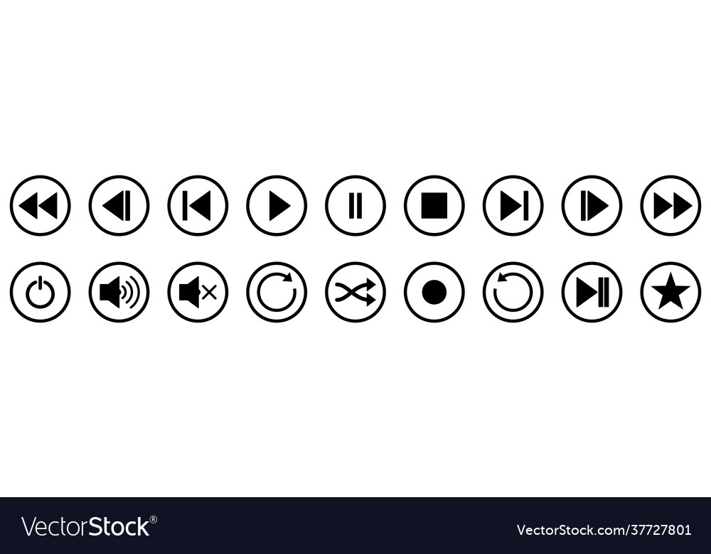 Play stop and pause buttons set black audio vector image Play stop and pause buttons set black audio