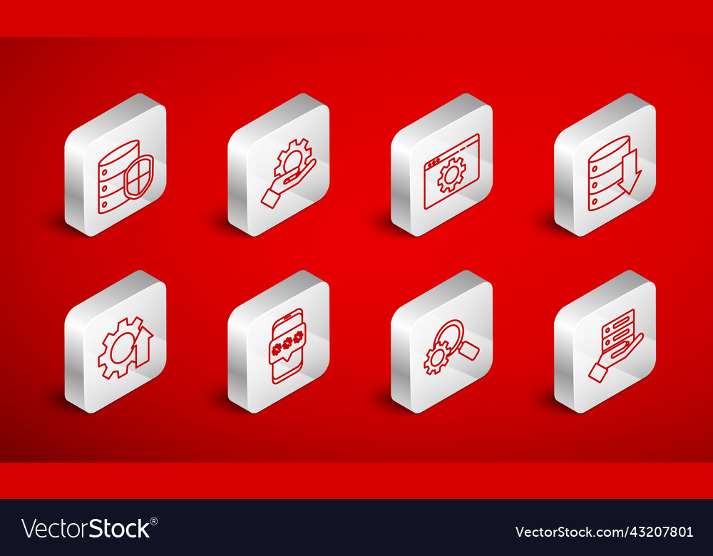 Set line server data web hosting hand settings Vector Image Set line server data web hosting hand settings