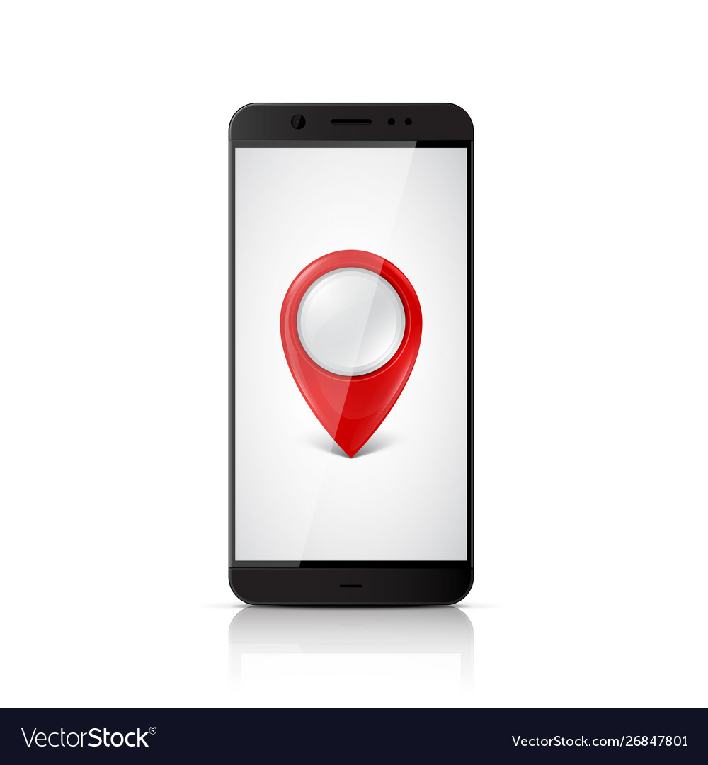 Smartphone with map pointer on screen