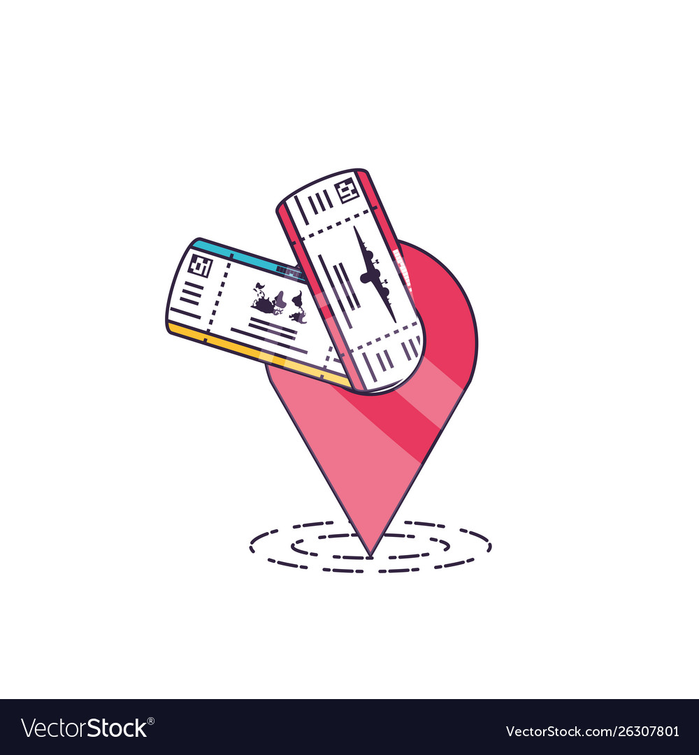 Ticket flight document with pin location vector image Ticket flight document with pin location