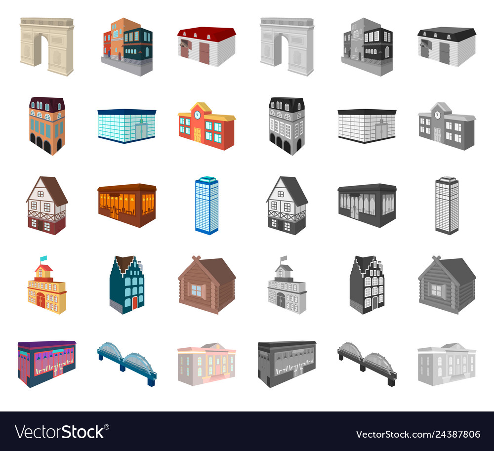 Building and architecture cartoonmono icons vector image Building and architecture cartoonmono icons