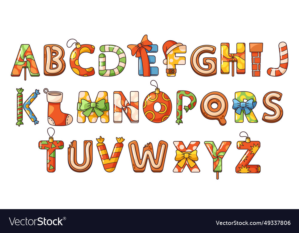 Cartoon christmas fonts feature festive elements Vector Image