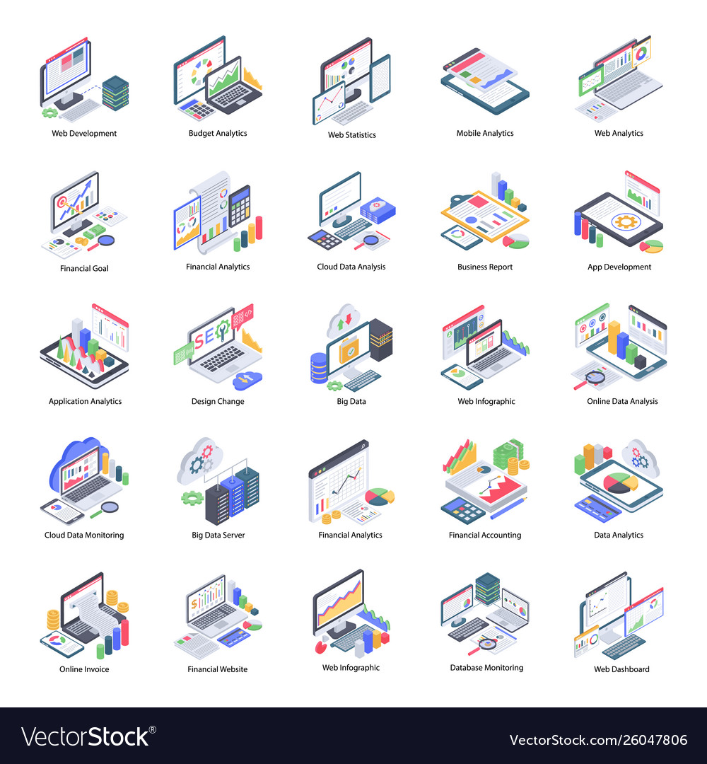 Data analytics icons set