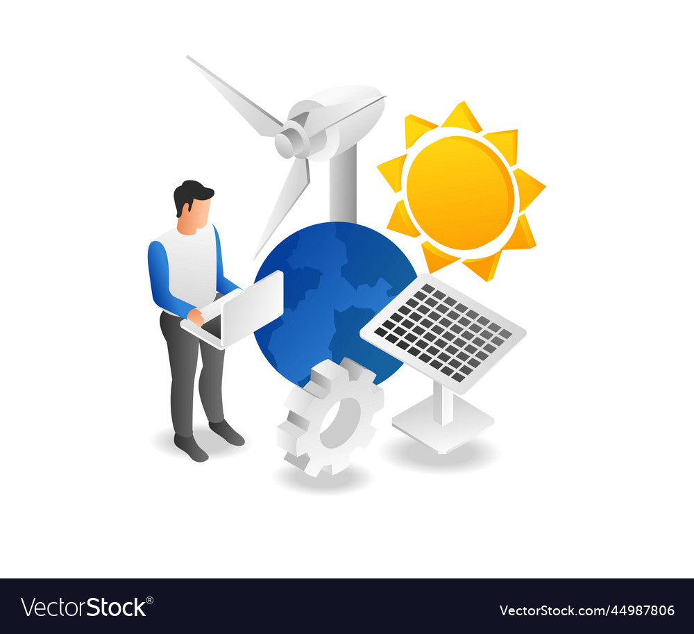 Flat isometric concept of installing solar panels