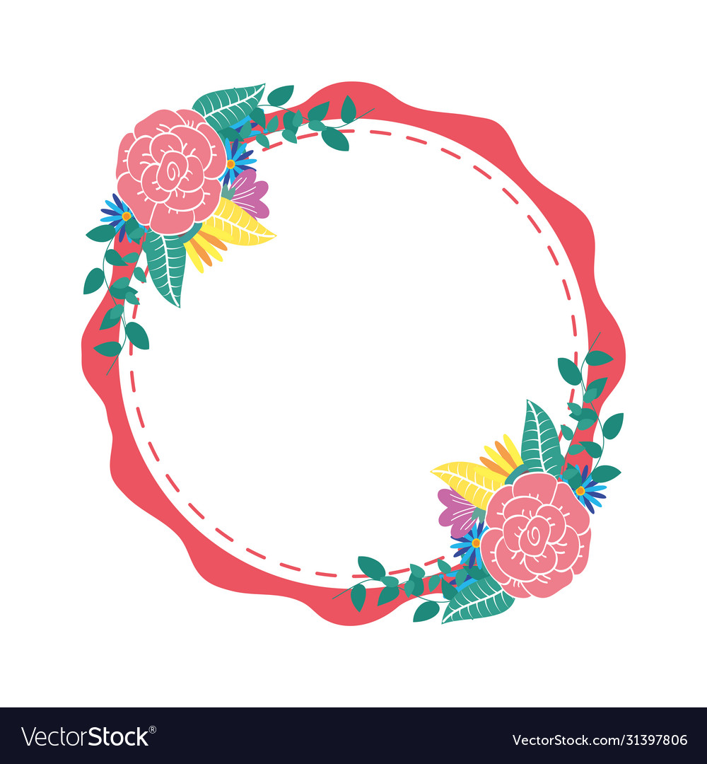 Flowers and leafs decorative circular frame