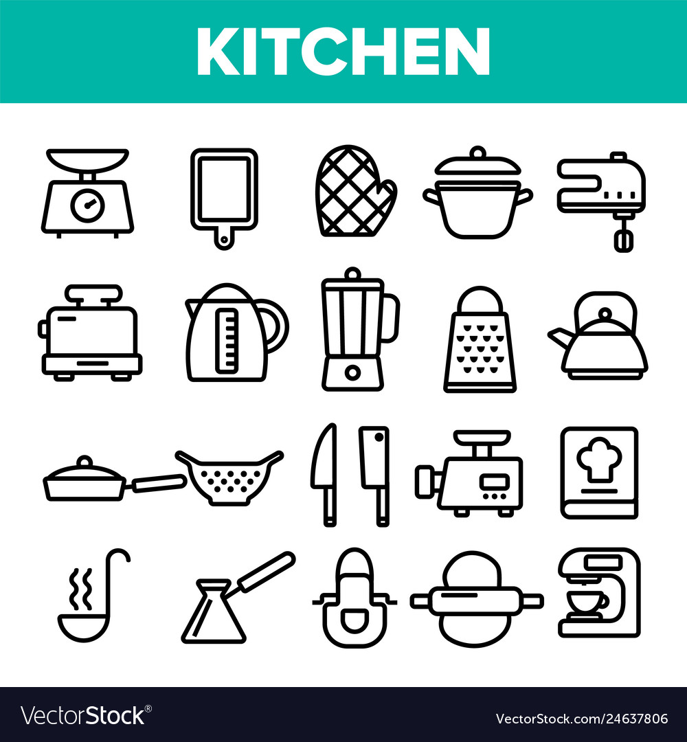 Kitchenware line icon set home kitchen