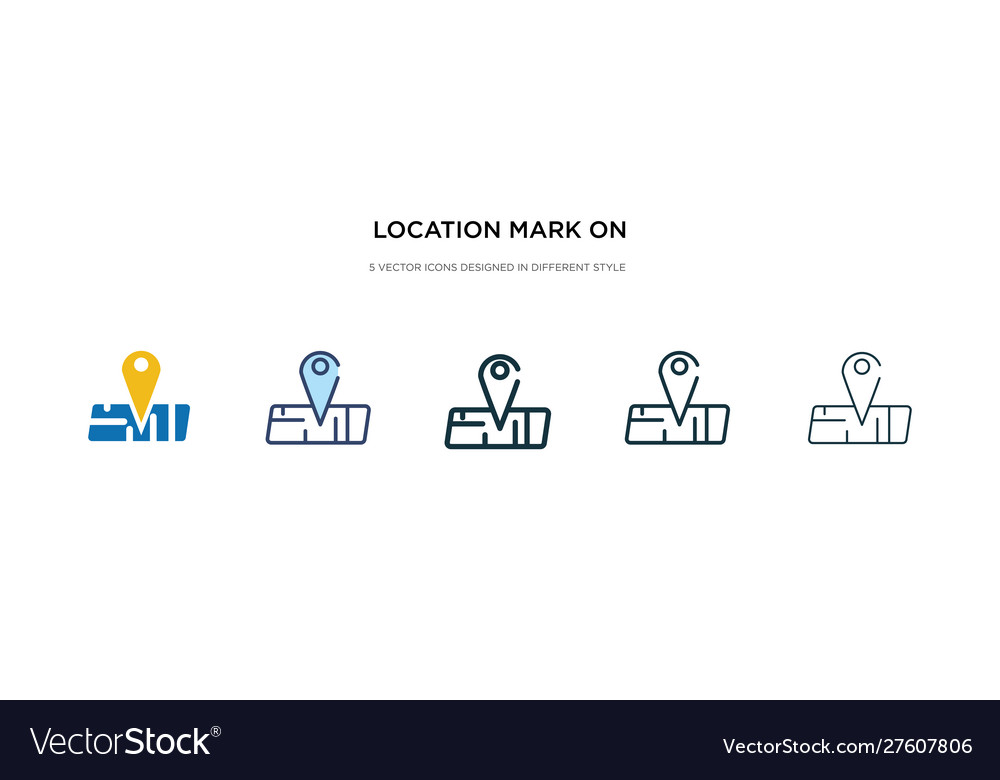 Location mark on printed map icon in different vector image Location mark on printed map icon in different