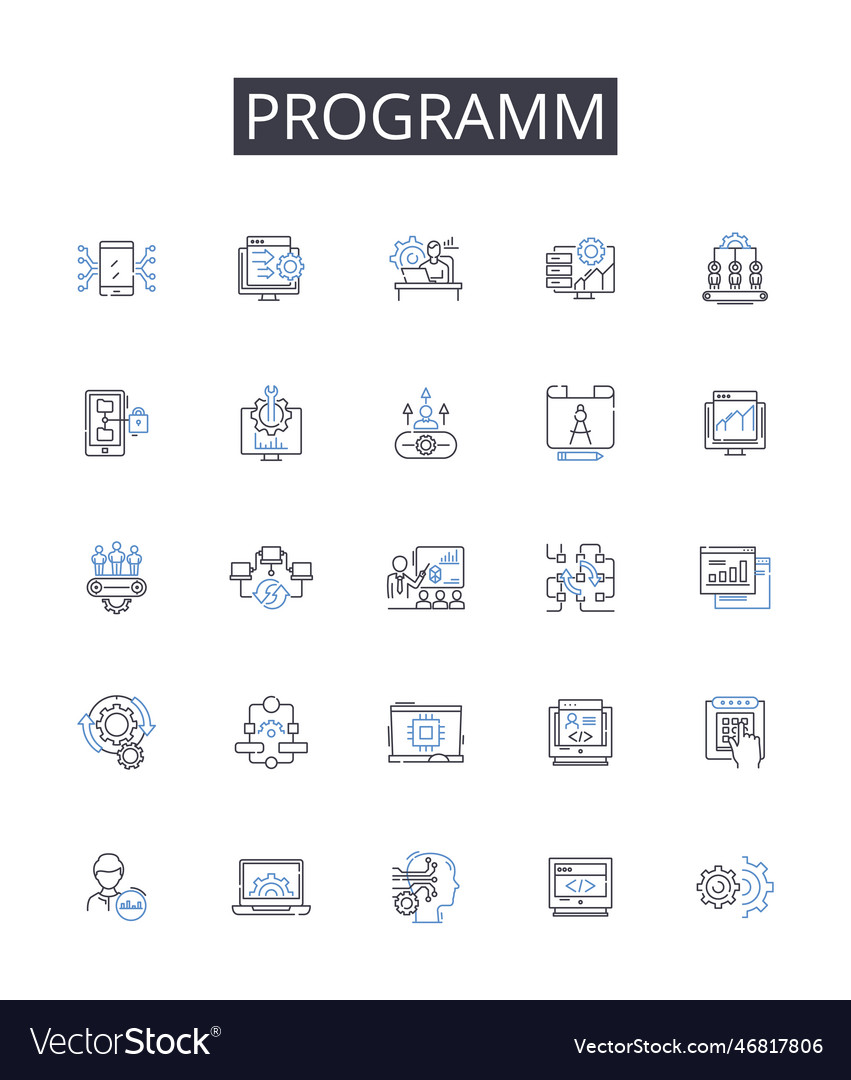 Programm line icons collection project system vector image Programm line icons collection project system