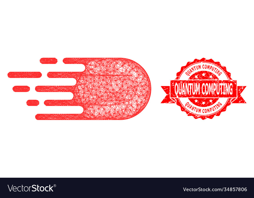 Scratched quantum computing stamp and net electron Vector Image Scratched quantum computing stamp and net electron