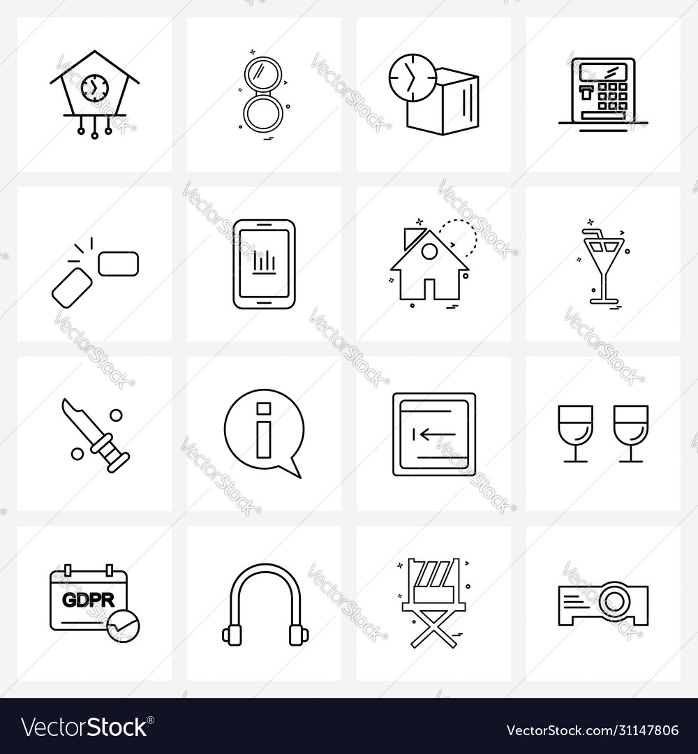 Set 16 einfache Liniensymbole für Web und Print