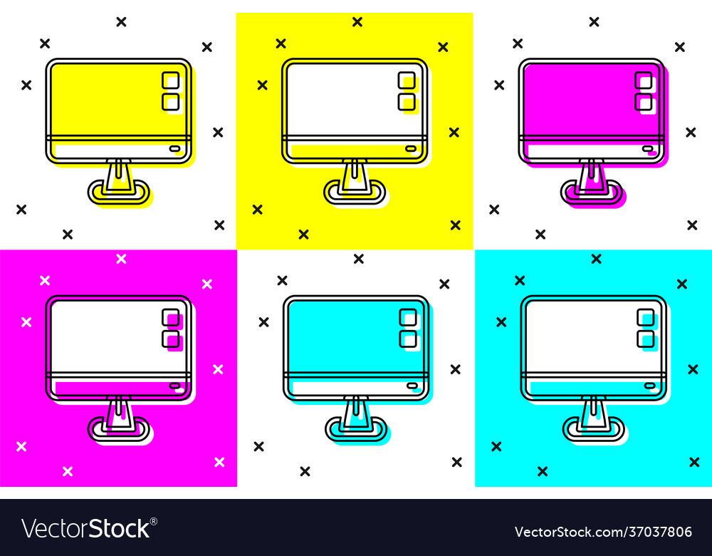 Set computer monitor screen icon isolated on color vector image Set computer monitor screen icon isolated on color
