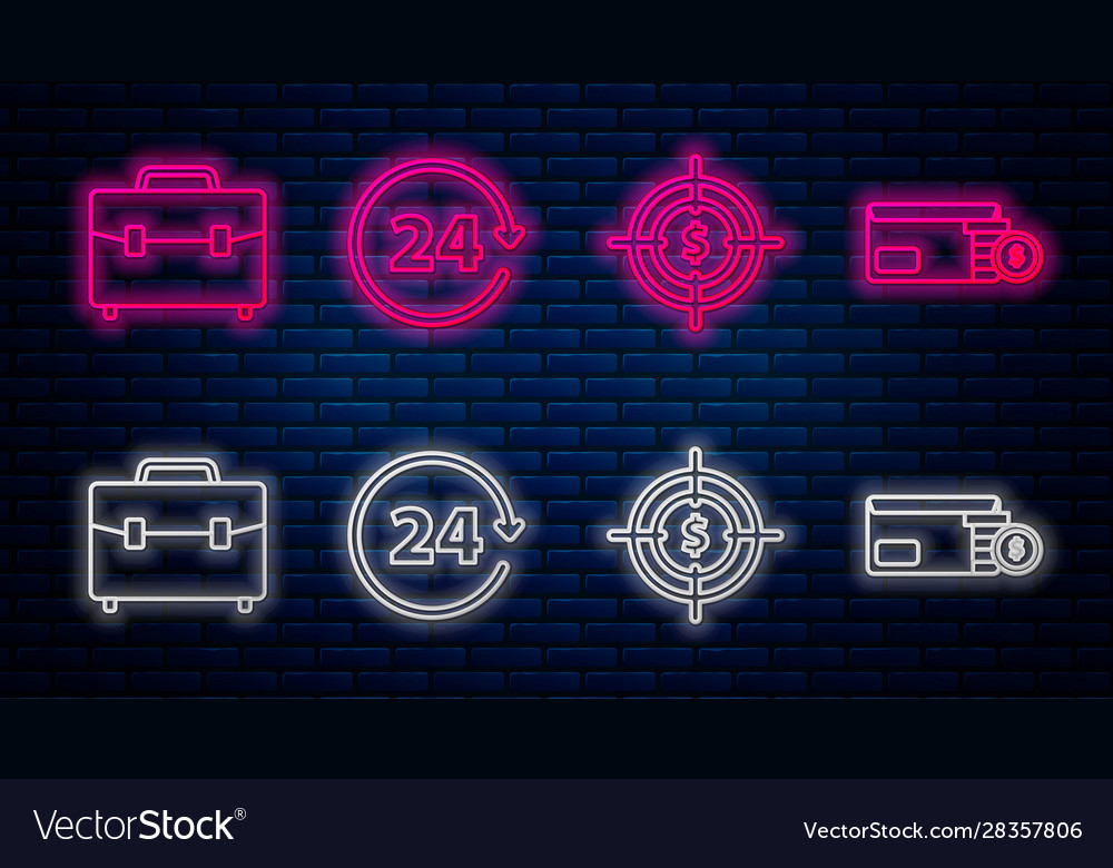 Set line clock 24 hours target with dollar symbol Vector Image