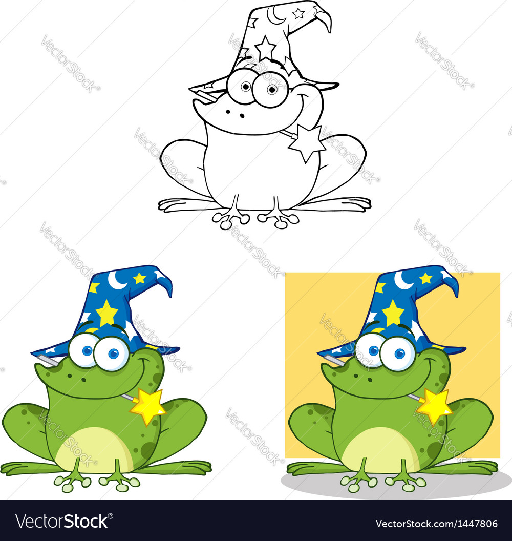 Wizard frog with a magic wand collection