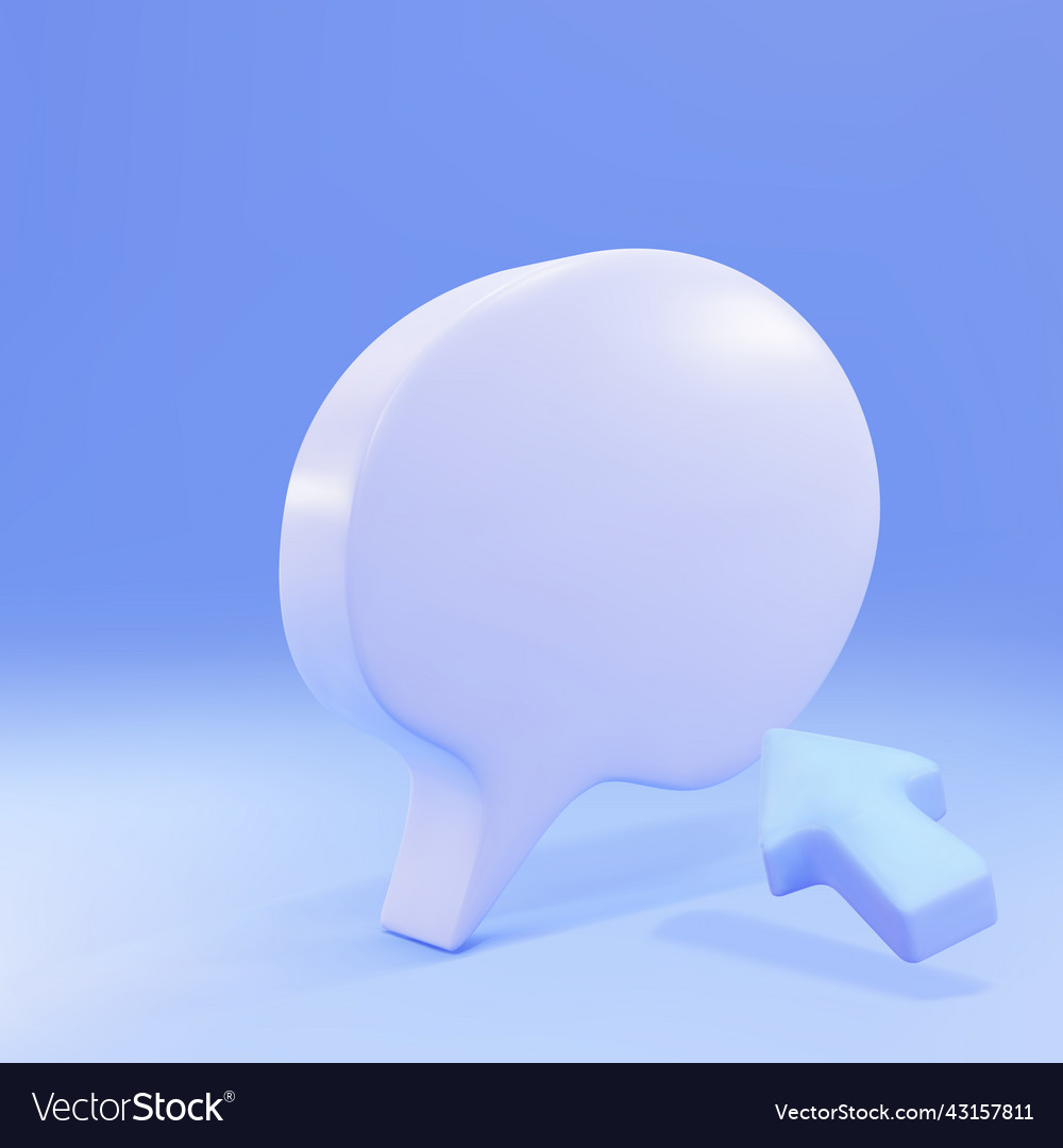 3d blue speech bubble and realistic arrow cursor vector image 3d blue speech bubble and realistic arrow cursor