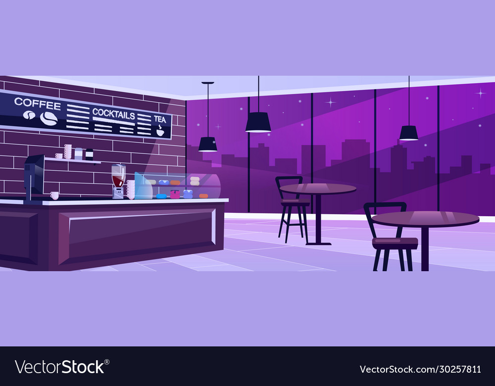 Coffee Shop At Night Flat Spacious Urban Bar Vector Image