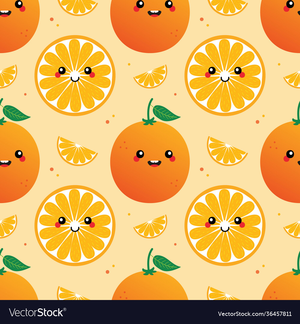 Cute and smiling oranges characters pattern vector image Cute and smiling oranges characters pattern
