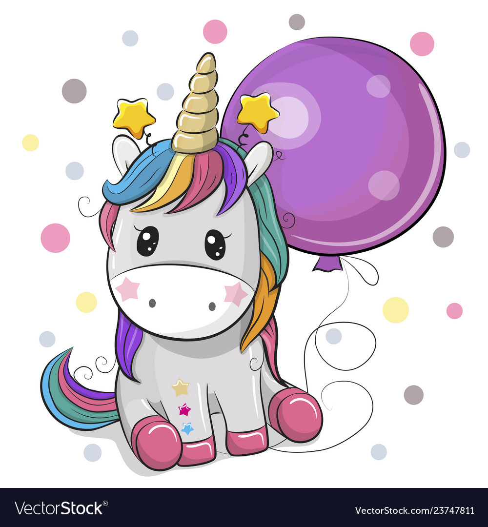 Cute Cartoon Unicorn With Balloon Royalty Free Vector Image