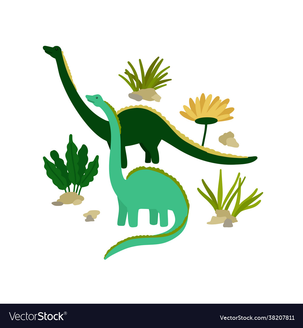 Dinosaurs brachiosaurus or diplodocus eating Vector Image