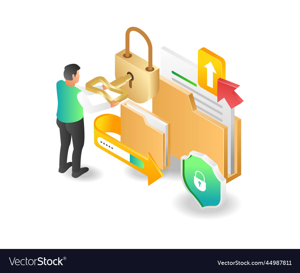 Flat isometric concept of man locking folder