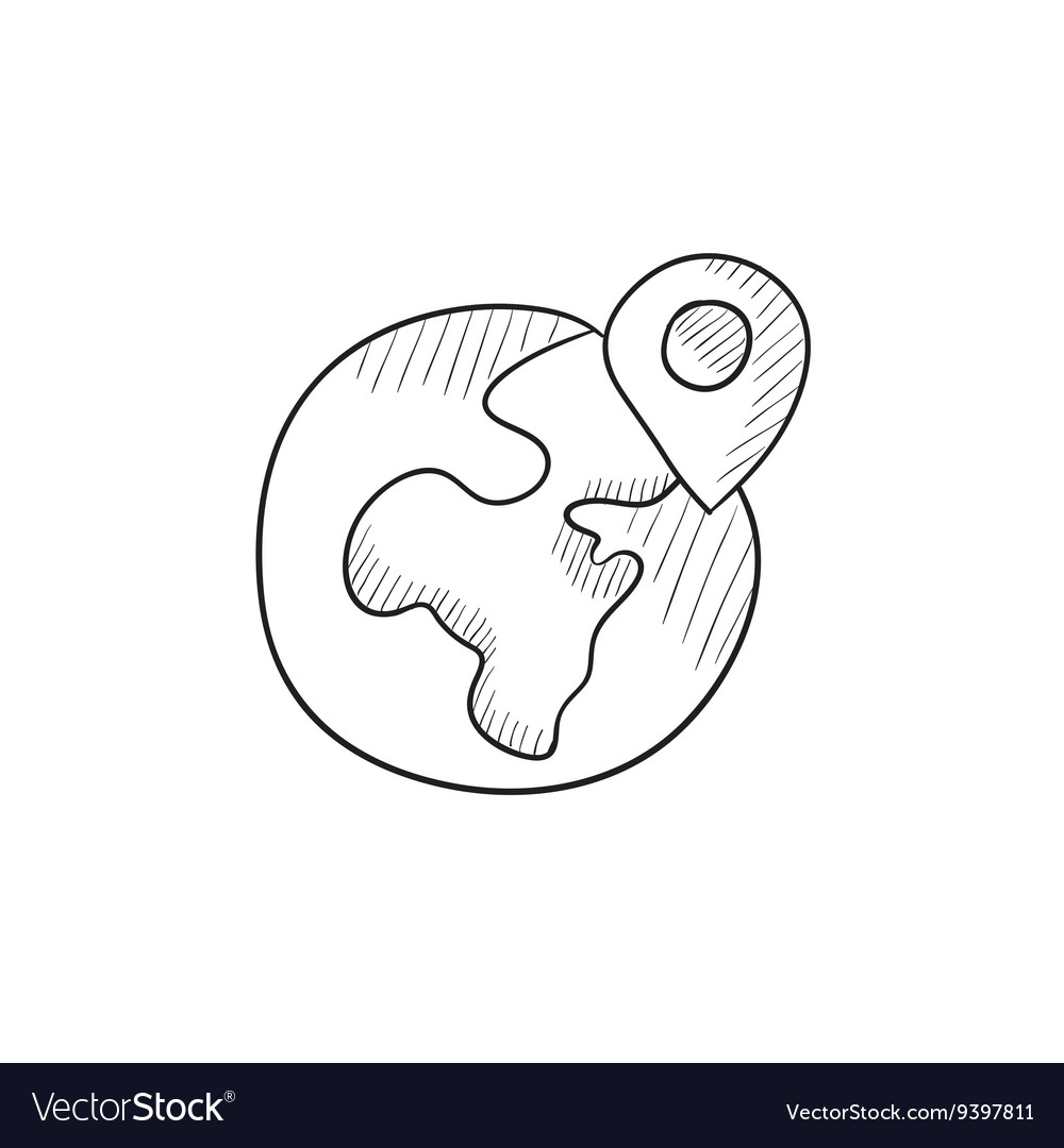 Globe with pointer sketch icon