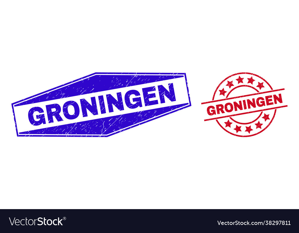 Groningen distress badges in rund und sechseckig