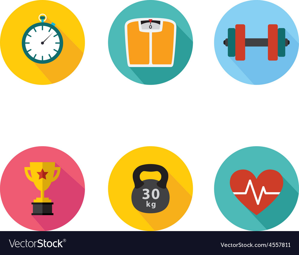 Healthy Lifestyle Flat Round Icon Set Royalty Free Vector