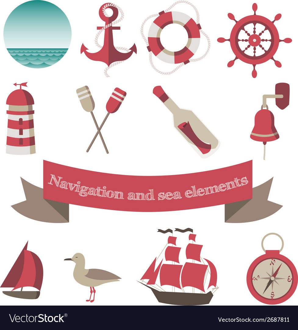 Navigation and sea icons elements