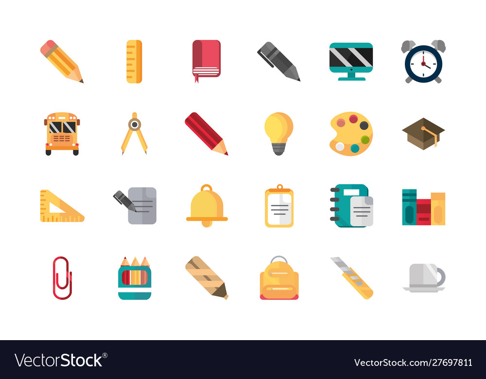 School and education supplies icons set Royalty Free Vector