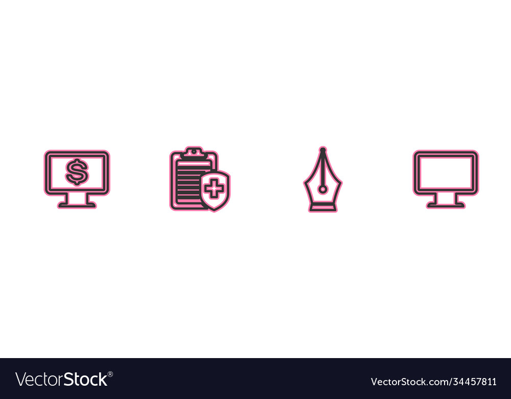 Set line monitor with dollar fountain pen nib vector image Set line monitor with dollar fountain pen nib