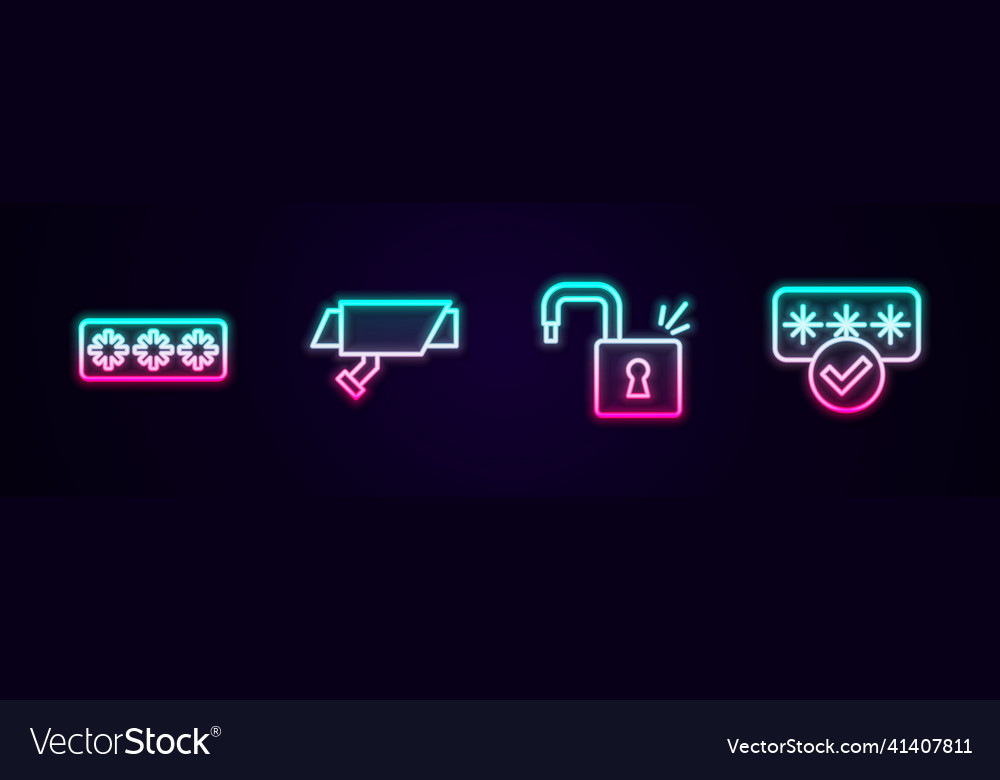 Set line password protection security camera vector image Set line password protection security camera