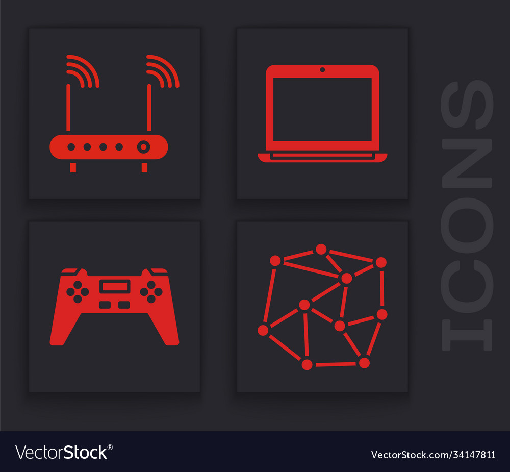 Set neural network router and wi-fi signal vector image Set neural network router and wi-fi signal