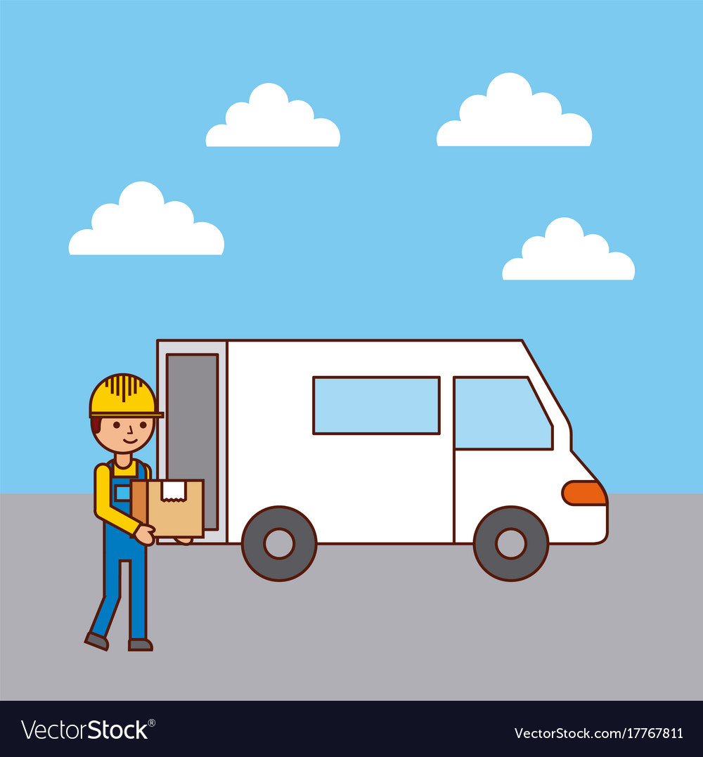 Worker logistic loading truck with box