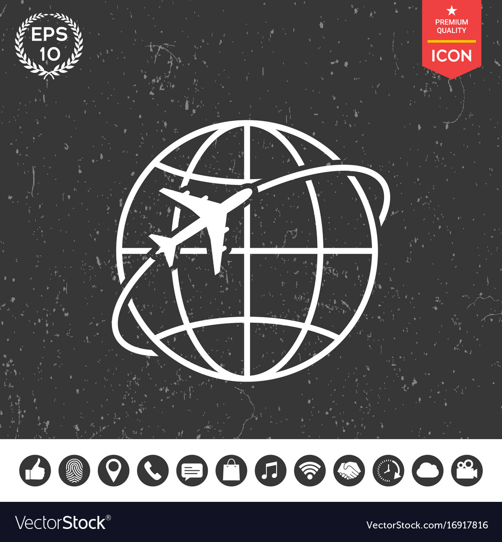 Airplane fly around the planet earth logo icon