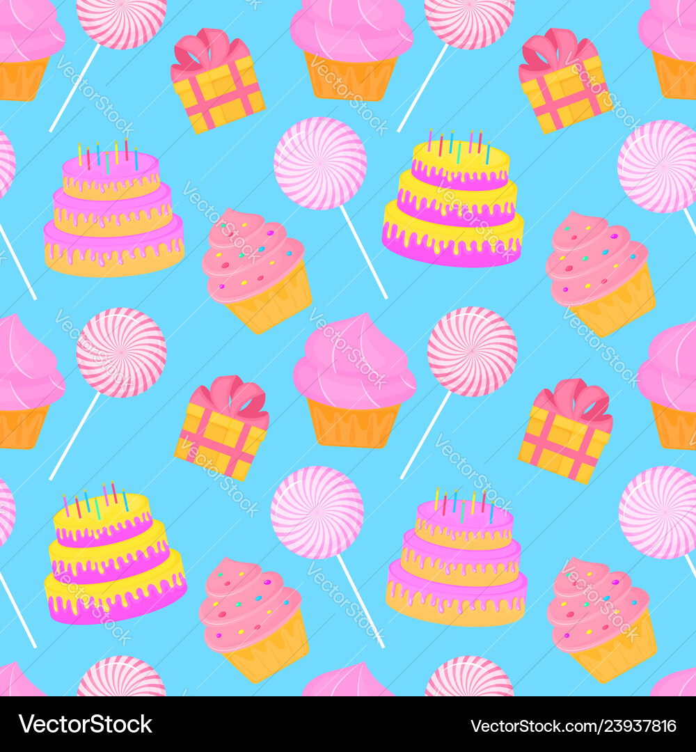 Cake candy gift seamless pattern sweets Royalty Free Vector