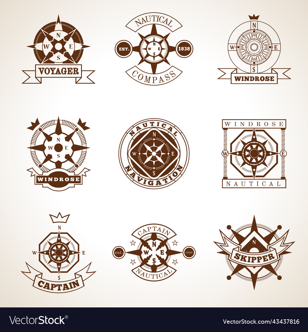 Compass label set Royalty Free Vector Image VectorStock