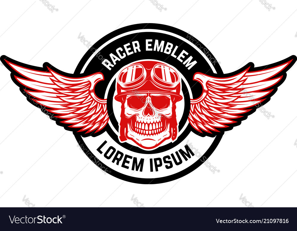emblem template with biker skull and wings design vector image