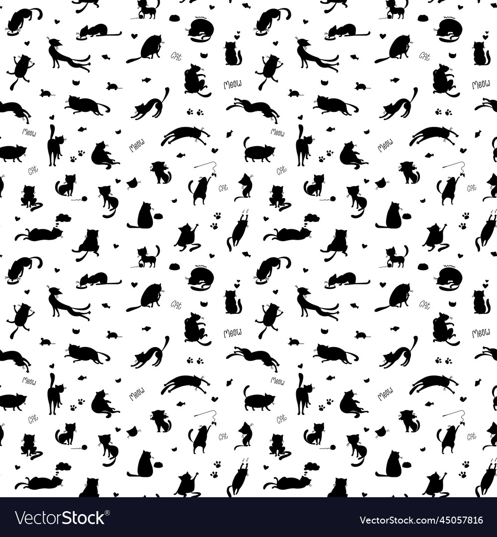 Funny black cats silhouette seamless patterncute Vector Image