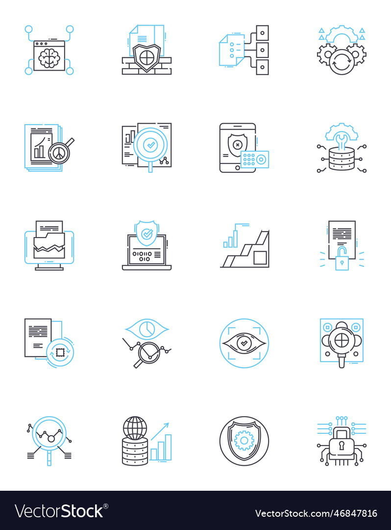 Record keeping linear icons set database ledger vector image Record keeping linear icons set database ledger