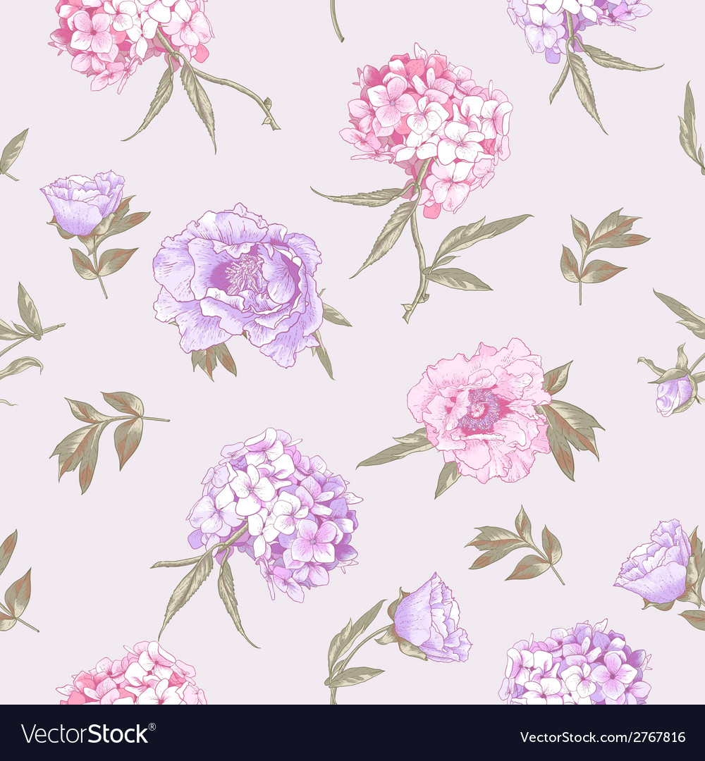 Seamless background with hydrangea and peonies Vector Image