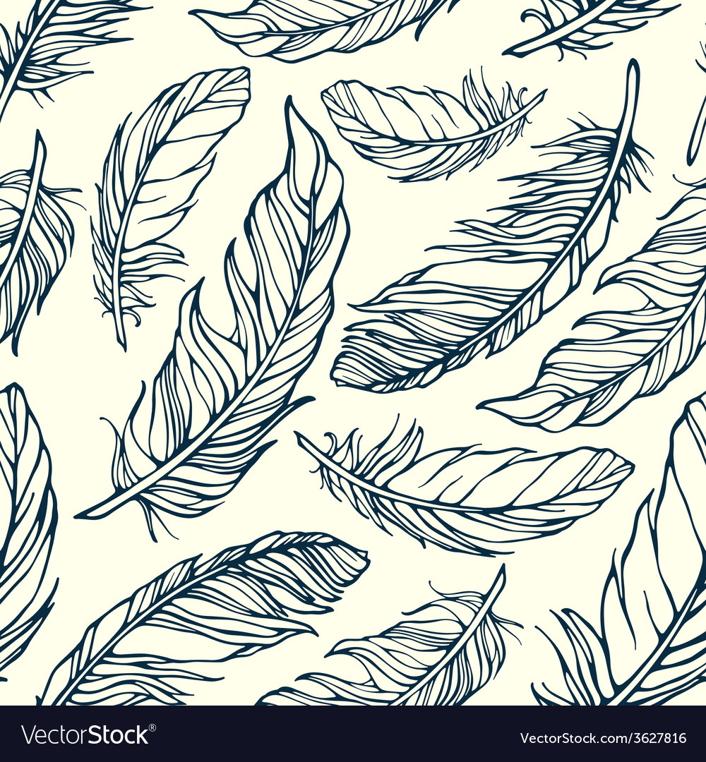 Seamless pattern with decorative feathers