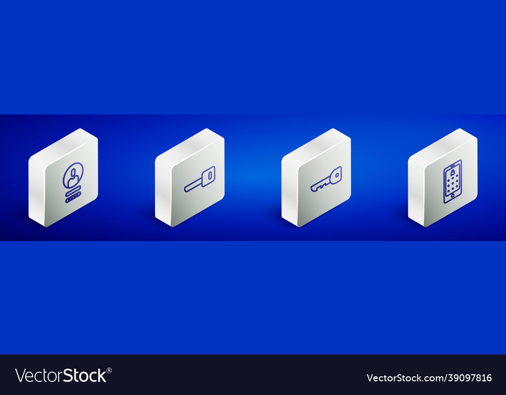 Set isometric line create account screen key vector image Set isometric line create account screen key